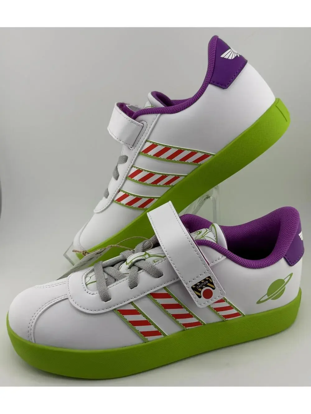 Adidas Pixar Buzz Lightyear Kids Sneakers White Green Purple Size 3 - Picture 1 of 5